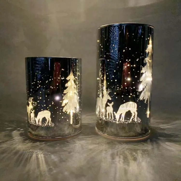 Led glass Light Box House Christmas Tree Star Deer Ornaments Lamp Cabin Pendant Xmas Gift Decor