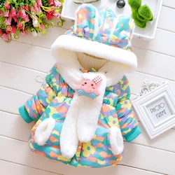Cute Rabbit Ears Plush Baby Jacket Christmas Sweet Princess Girls Coat Autumn Winter Warm Hooded Outerwear Toddler Girl Clothes