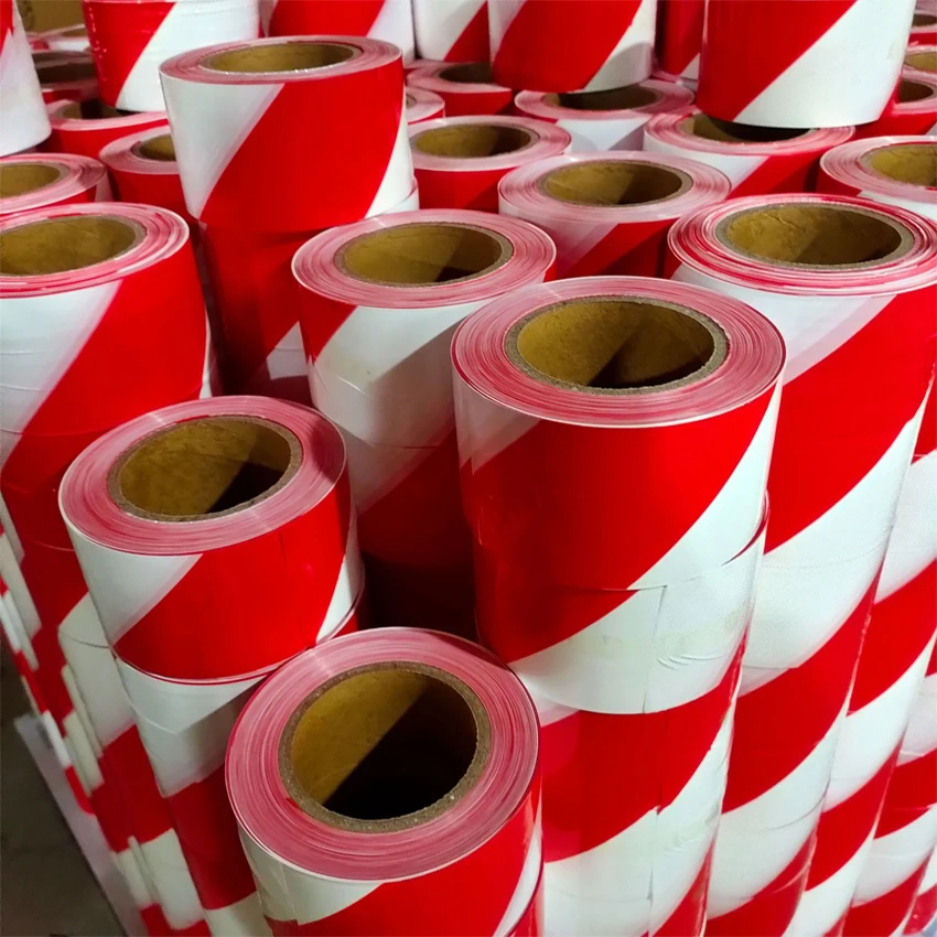 EONBON Customized Print Logo PE Warning Tape Safety Red and White Warning Tape Non-Adhesive Red White Barrier Tape
