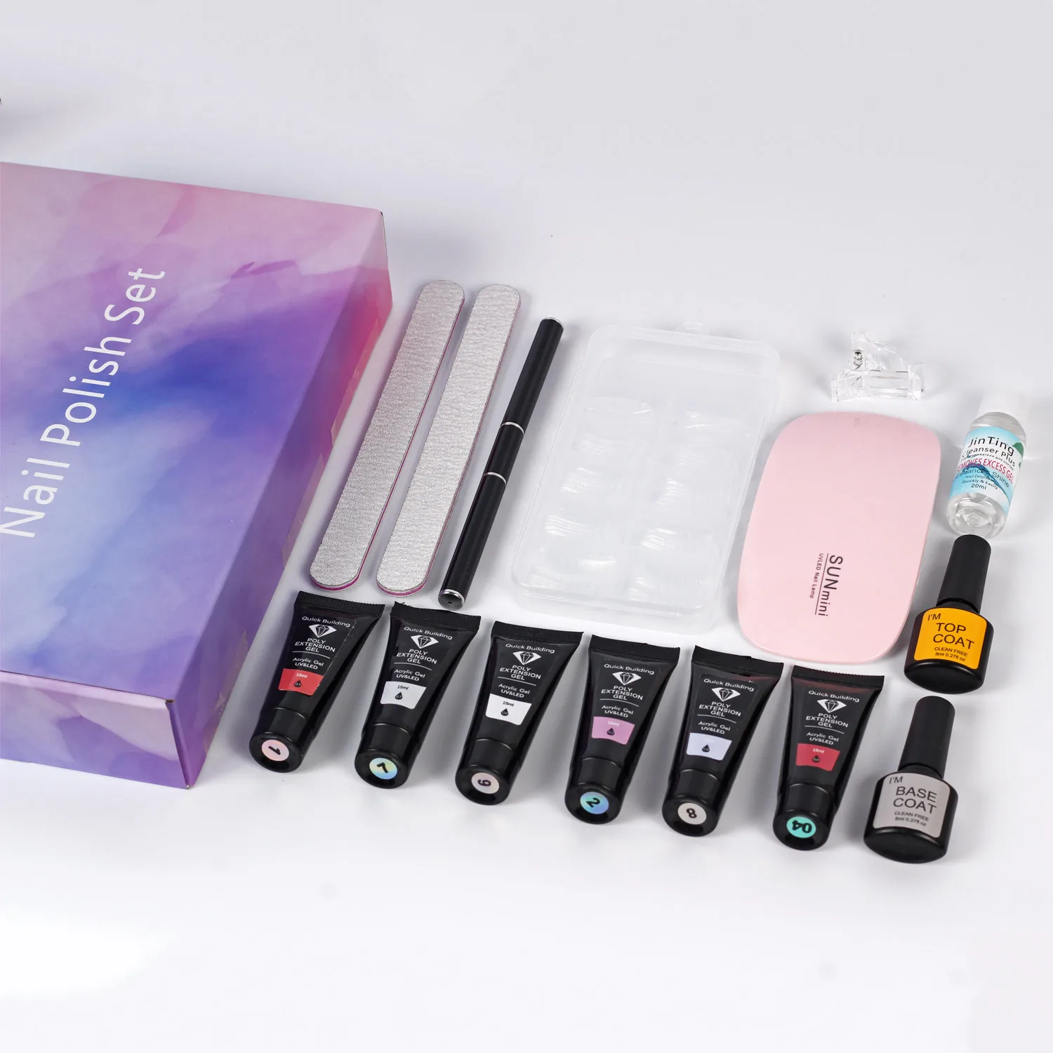 Acrylic gel Sets with uv lamp slip solution base coat top coat 32 colors 15ml poly gel kit poly gel easy fast extension nails