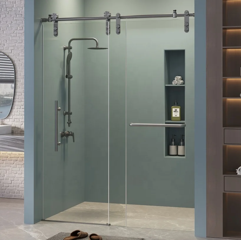 United States Warehouse dropshipping big wheels stainless steel frameless sliding glass shower door