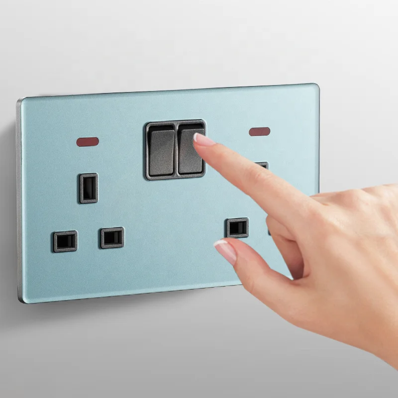living room glass Double 13A switched socket with neon high quality modern indoor switched socket