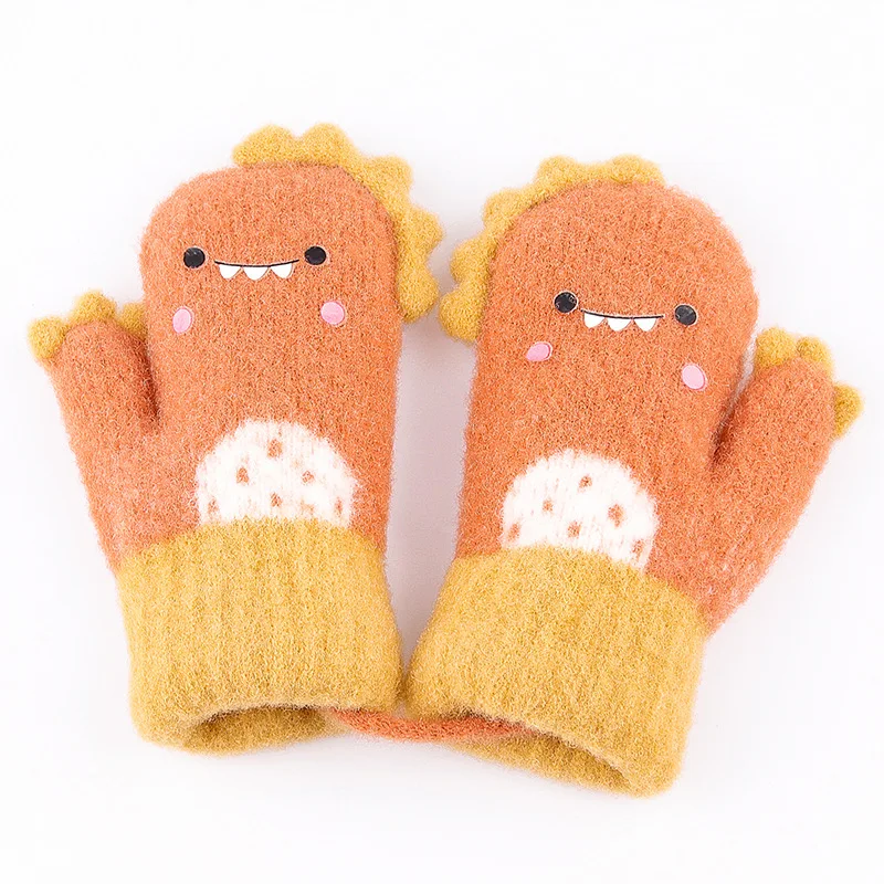 Зимние теплые варежки, плюшевые детские подвесные лыжные перчатки с воротником динозавра, корейские перчатки, Детские Зимние Мультяшные перчатки
