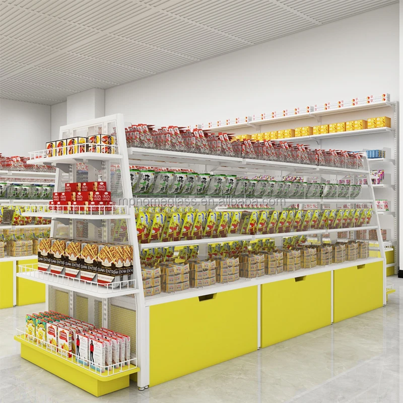 Factory Custom Candy Shop Shelves Double side Design Gondolar Display Racks Stand for supermarket Groceries and Snacks
