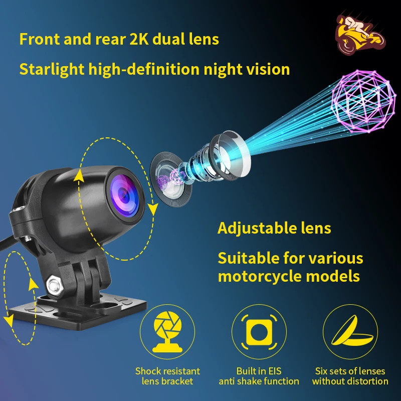 MOTO WiFi Motorcycle DVR Dash Cam 2K/1080P Full HD Front Rear View Waterproof Lens Motorbike Camera GPS Logger Recorder Box