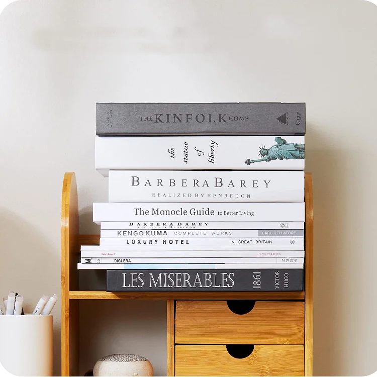 Wholesale desktop organizer home office decor adjustable bamboo book shelf