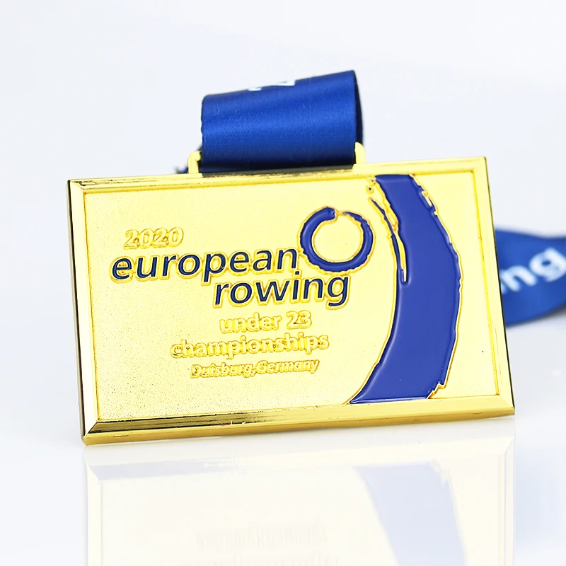promotional products gold plating metal design die casting zinc alloy enamel event sports rectangle medal custom with ribbons