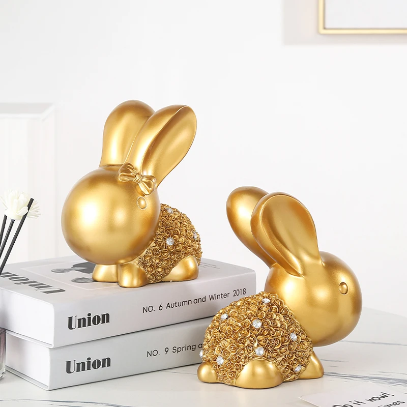 new trendy items unique house hold item living room homedecoration modern golden luxury diamond-studded resin 3D golden pair of