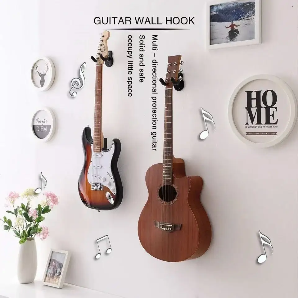 Guitar Wall Mount Hanger Hook Acoustic Electric Bass Guitar Wall Hook Hanger Black Metal Holder Hanger