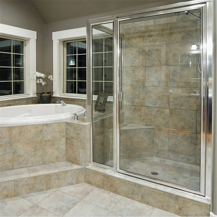 Безрамная ванная комната алюминиевая раздвижная дверь Раздвижная стеклянная