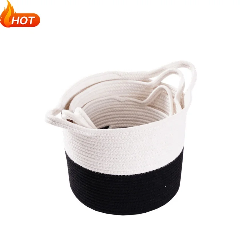 Large Woven Cotton Rope Storage Basket With Strong Handle Folding Laundry Basket Cotton Rope Cotton Rope Hanging Basket