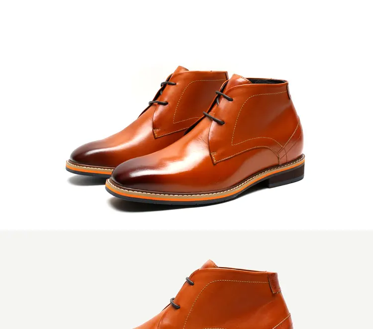 Custom height adjustable hidden heel brown luxury genuine leather male mens classy chukka boots for men