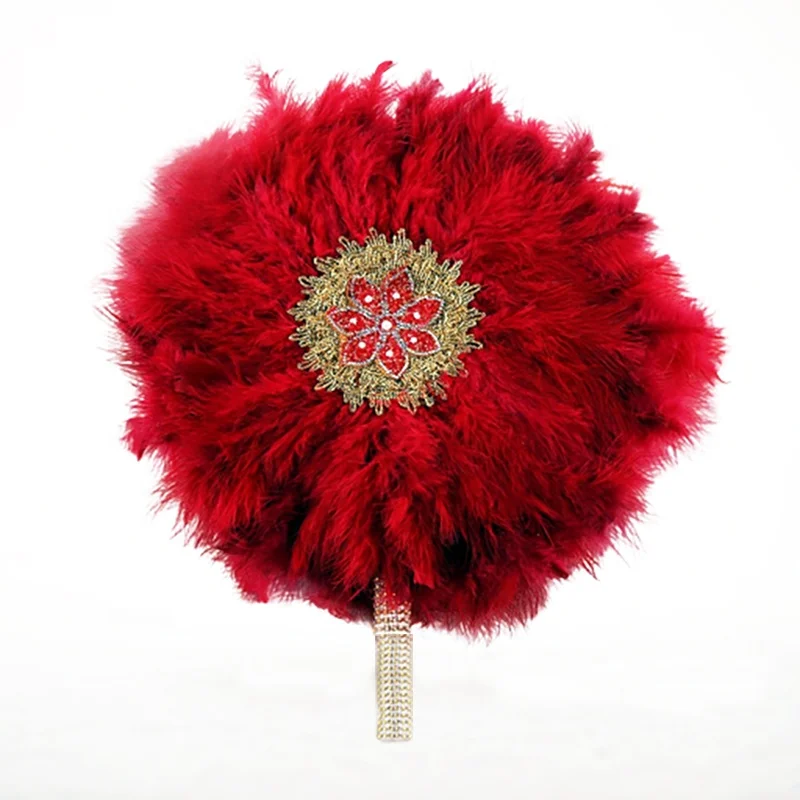 13 Colors Available Large Africa Bridal Feather Hand Fan Wedding Feather Fans for Traditional Wedding Party Decoration