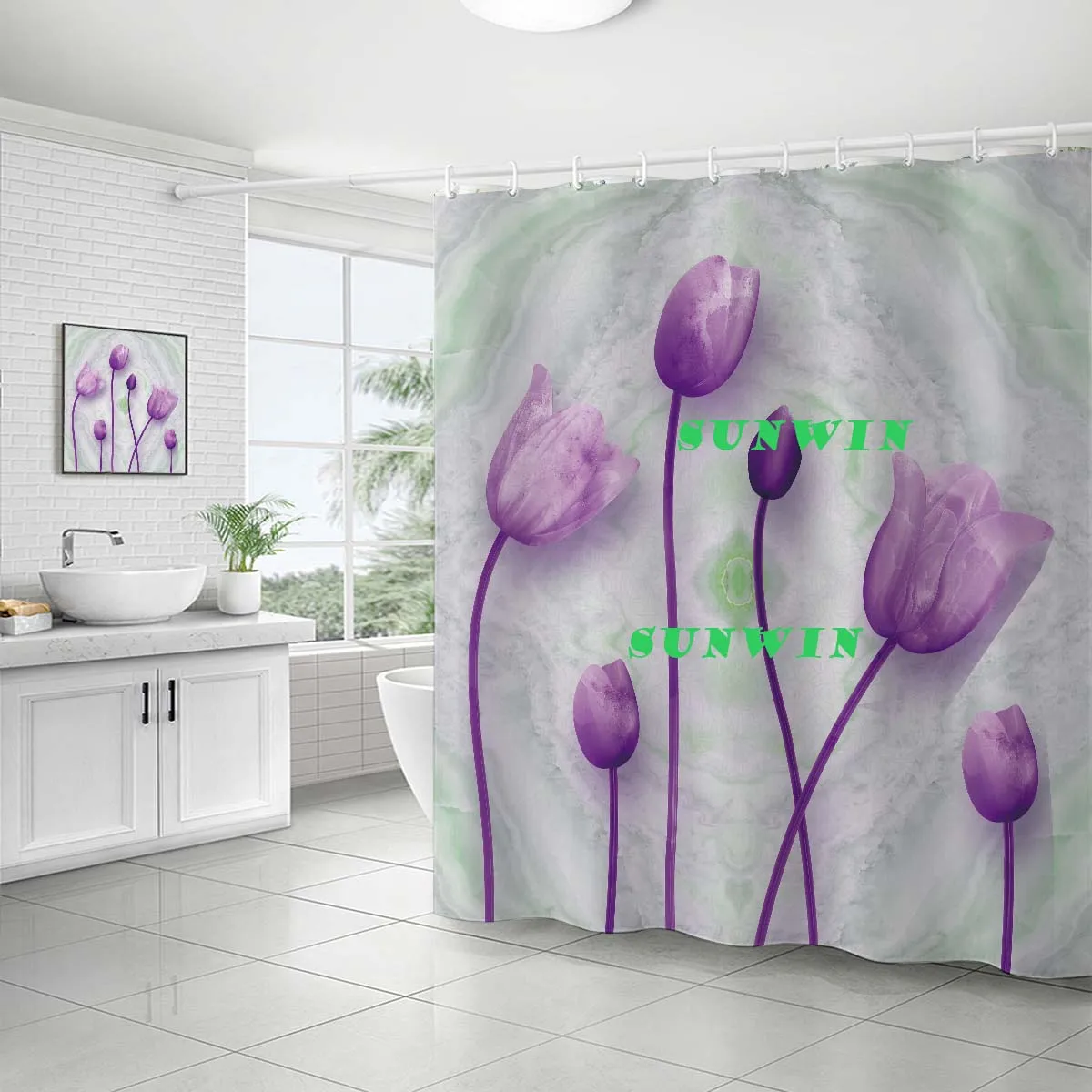 Sunwin Custom Shower Curtain Thickened Toilet Partition Curtain Bathroom Curtain With Hooks