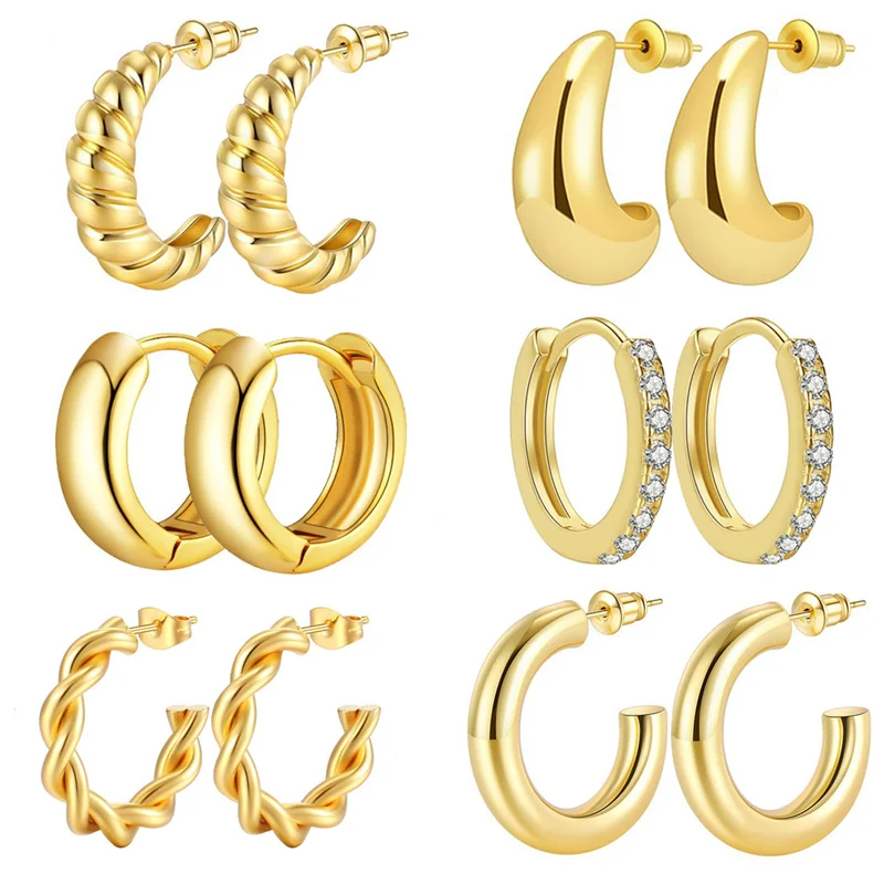 Water Drop Stud Earring for Women Stainless Steel Chunky Gold Silver Plated Hoop Earrings