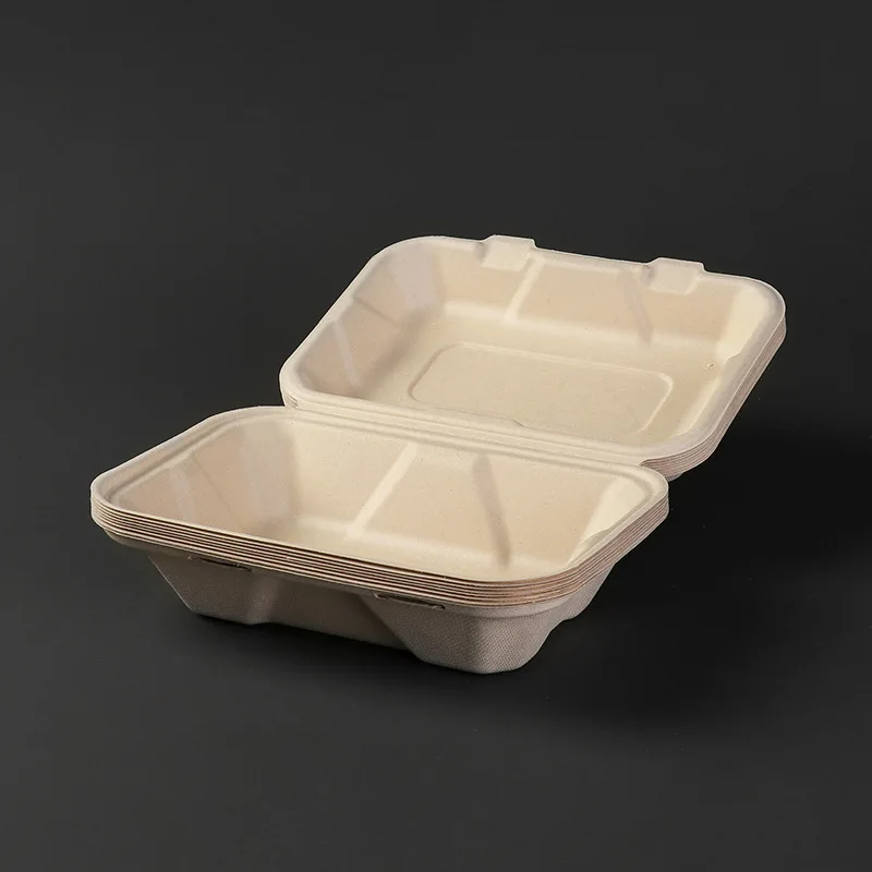 Custom Biodegradable Compostable Sugarcane Bagasse Sugar Cane Disposable Food Container Takeaway Packaging Lunch Box For Food