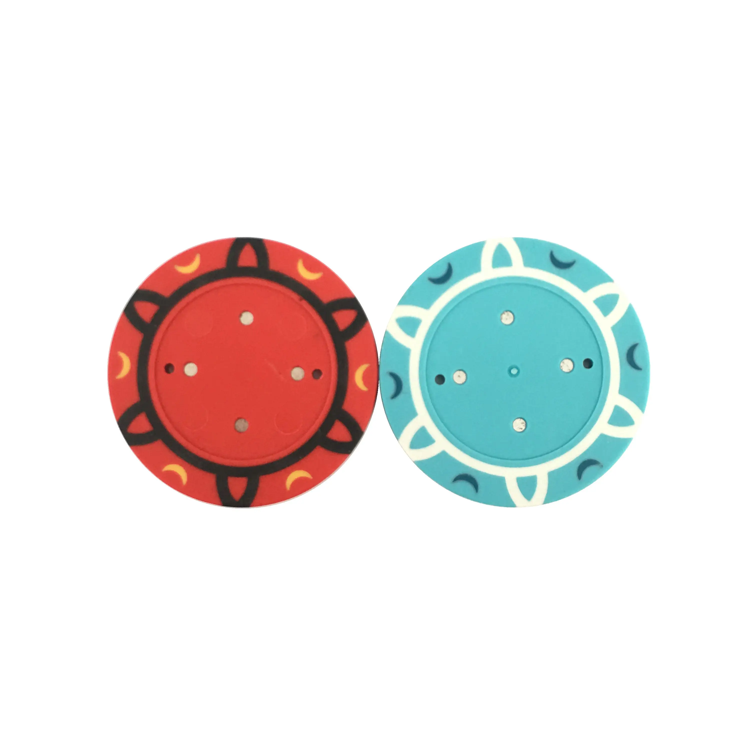 Moon Pattern 13.5g Clay Blank Poker Chips with Three Colors Custom Casino Table Games