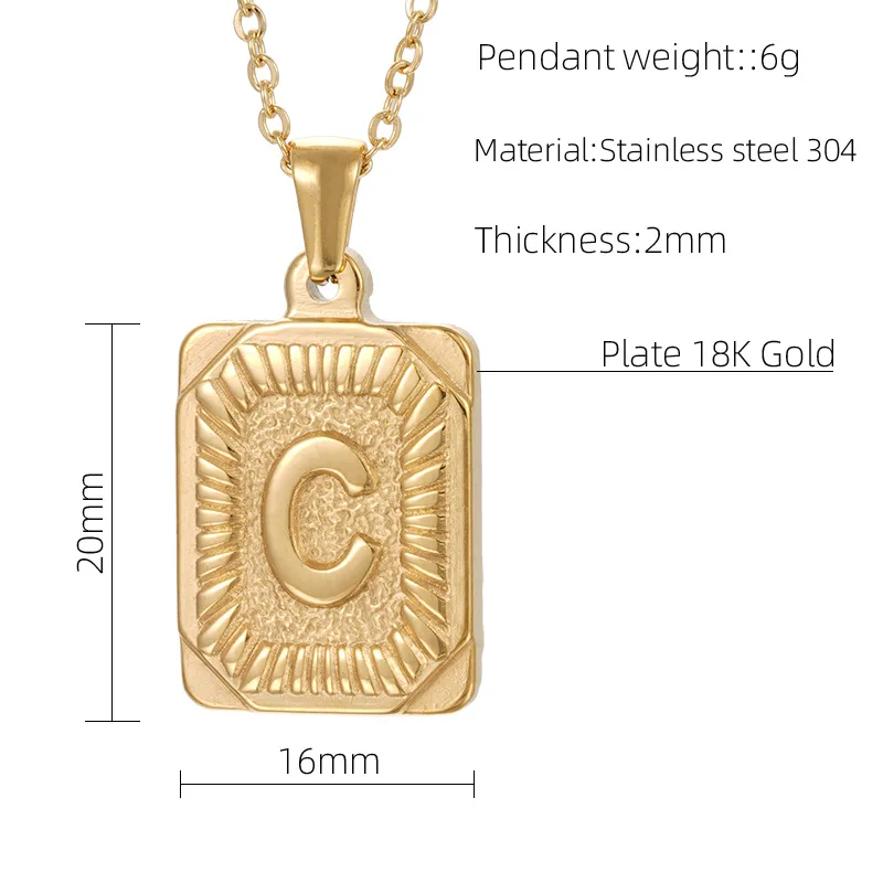 Custom Alphabet A-Z Necklace Stainless Steel 18K Gold Plated Square English Initial Letter Pendant Necklace For Men Women