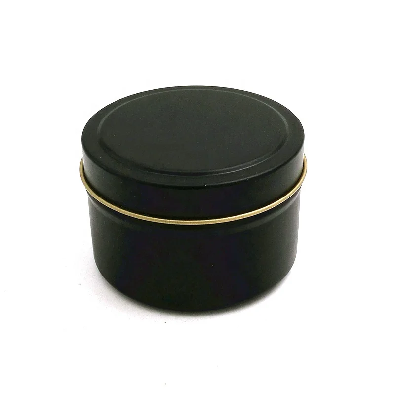 Wholesale round 4oz Christmas matte black scented candle tin containers for candle making