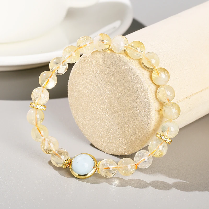 JD GEMS Wholesale 3A Natural Citrine Aquamarine Lucky Beaded Bracelet Fashion Jewelry