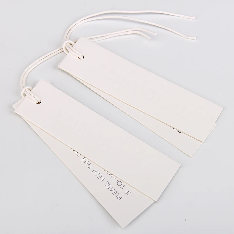 Luxury Custom Logo Clothing White Card Clothes Label Recyclable Paper Hang Tags With String