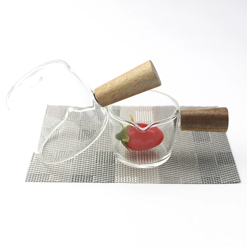 Cute Glass Milk Jug Mini Wooden Handle for Coffee Bread Milk Jug and Creative Steak Glass For Coffee Cup