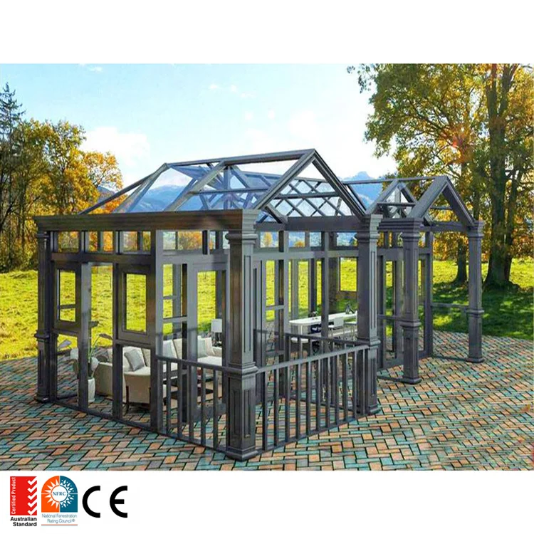China factory curved glass polycarbonate sunrooms glass houses metal aluminium frame sunroom commercial glass house