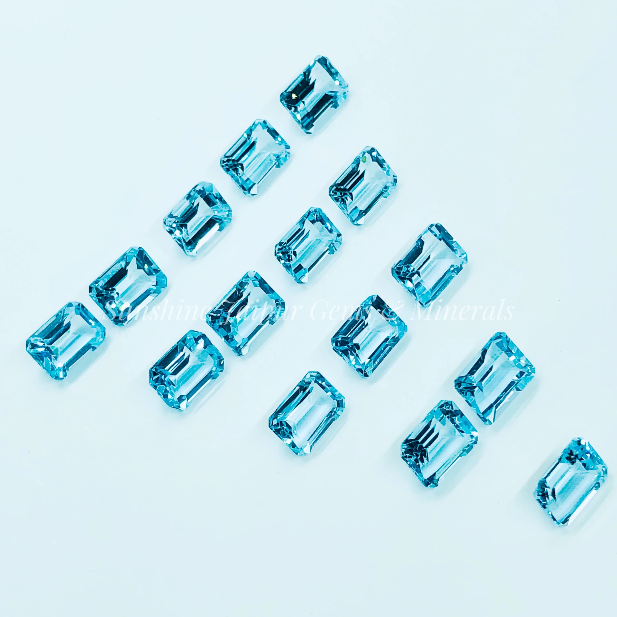 Wholesale Factory Price High Quality 6X8mm Octagon Cut Natural Sky Blue Topaz Faceted Loose Stone Per Carat Rose Silver