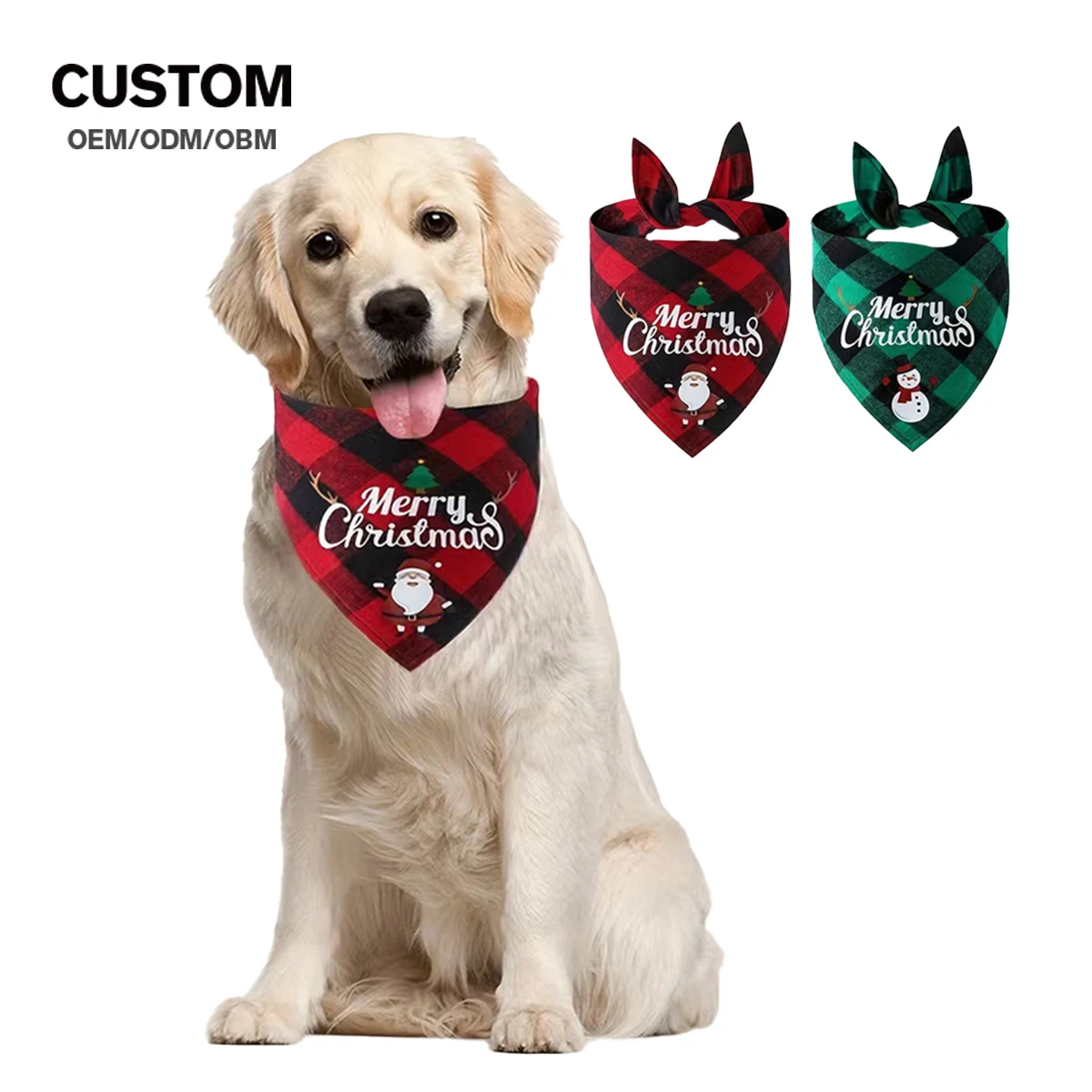 Christmas Wholesale Custom Pattern Polyester Pet Triangle Towel Dog Bandana Plaid Pet Scarf