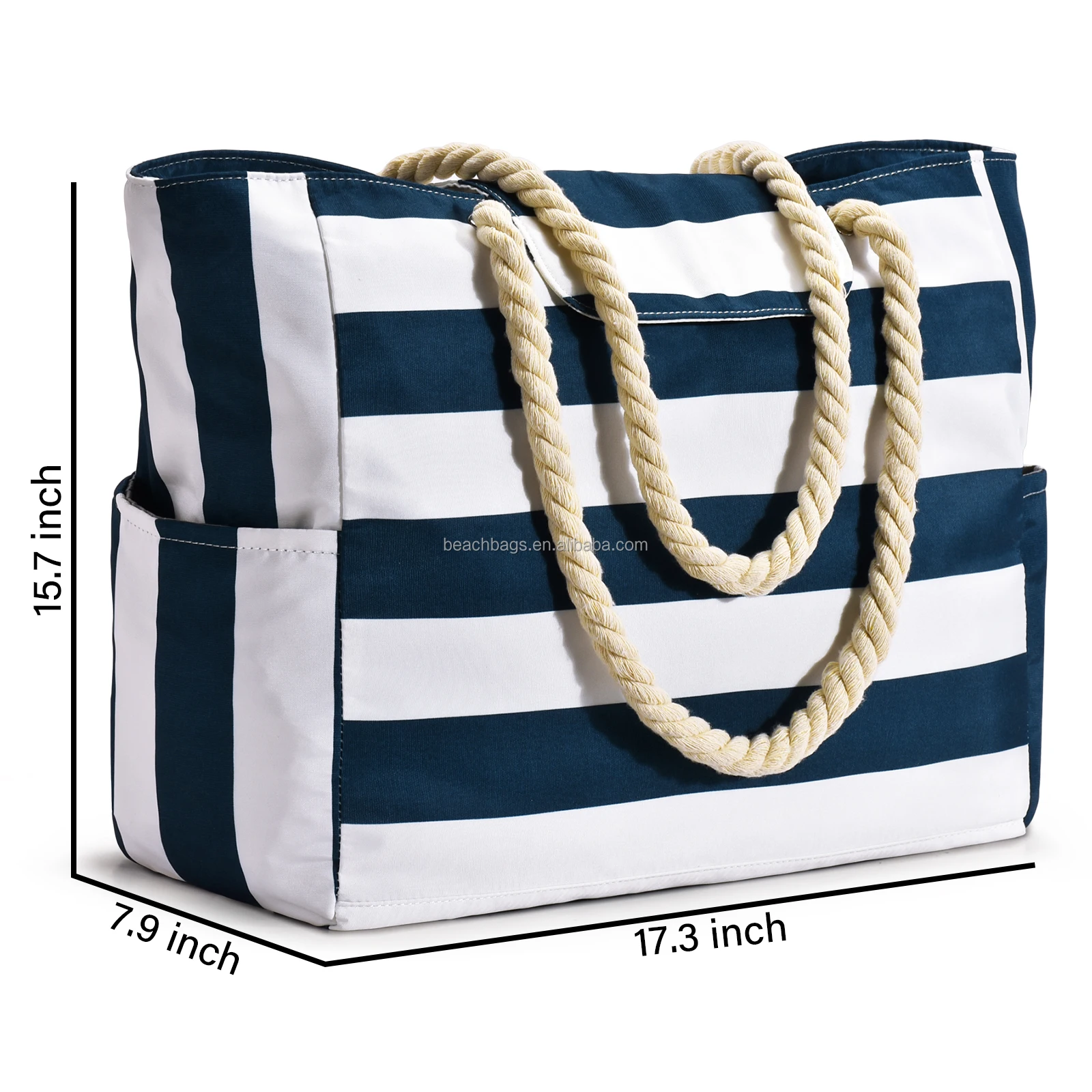 Custom fashion Shoulder bag bolsas compact purses Stripe Beach Bag with Top Magnet Clasp waterproof zip pocket Beach Bags