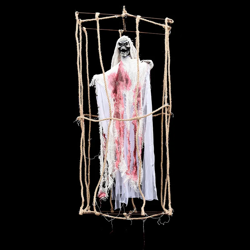halloween party prop decoration hanging ghost hemp rope cage ghost props haunted house hanging ghost luminous pendant