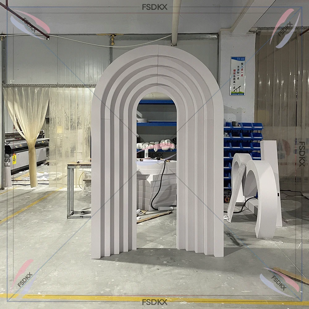 Luxury Top Quality White Pink Ripple Arc Arch Backdrop Wedding Reception Backdrop Design For Party Banquet Reception