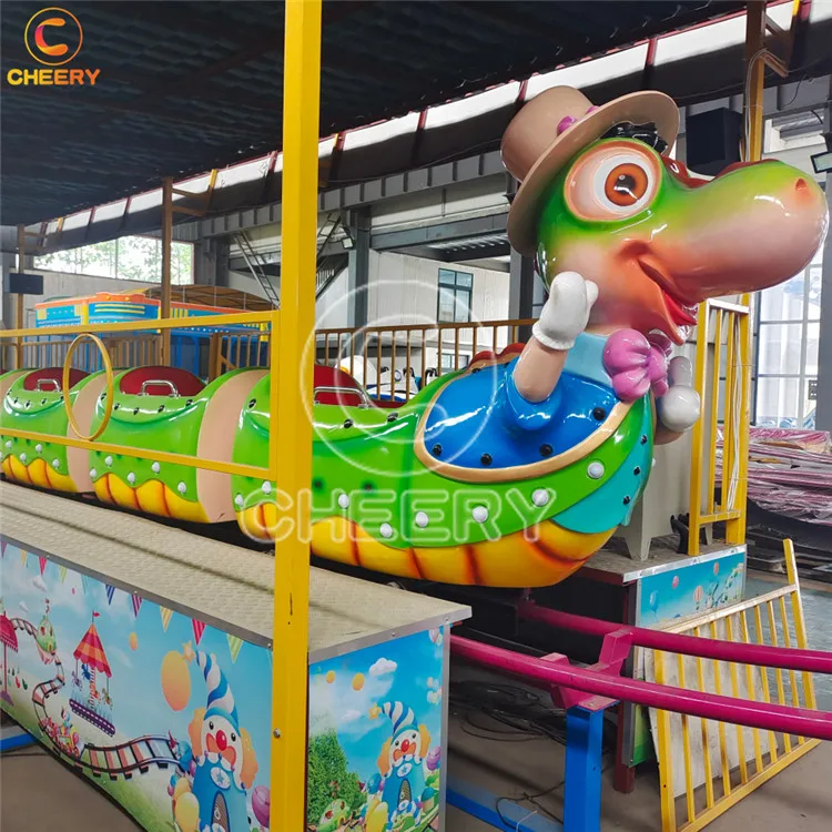 Customized theme park equipment kiddie game cheap 12 seats sliding Dinosaur roller coaster rides sale