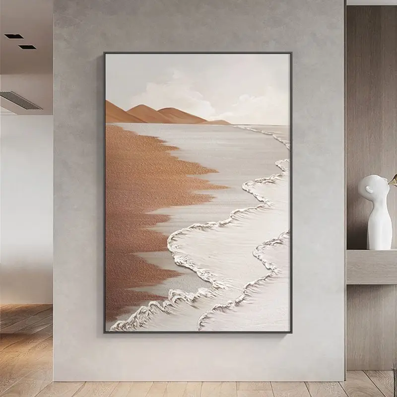 100% hand painted Large size Handmade Minimalist Beige Green Large modern wall art abstract oil painting canvas