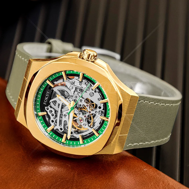 Private Label Waterproof Stainless Steel Luxury Custom Logo Leather Strap Mechanical Automatic Skeleton Men Watch for Men