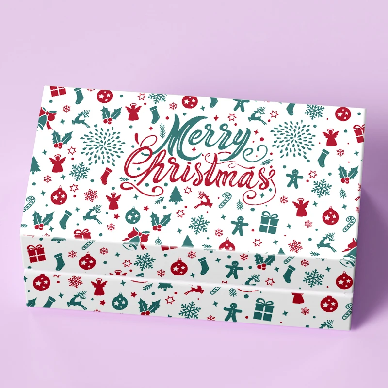 Hot Selling Custom Original Pattern Merry Christmas Toys Lights Balls Socks Hats Decorations Packaging Gift Kraft Paper Box