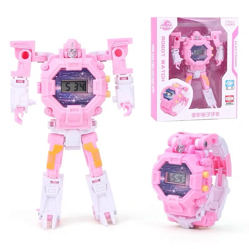 Wholesale and retail Kids Toddler Cute Cool Cartoon Transformative Robot Toys Watches with Gift Box Packaging