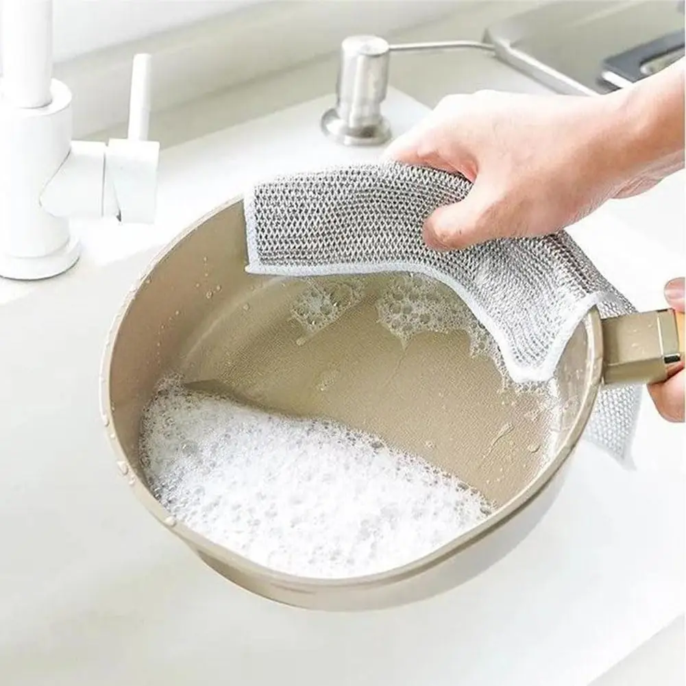 Wholesale Microwave Stove Clean Tool Cleaning Pads Scrub Cloth Double-Sided Mesh Metal Wire Dishwashing Rags