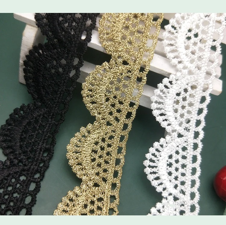 High Quality Golden Embroidered Polyester Ribete de Encaje Lace Trimming Fabric Guipure Lace for Wedding Dresses Clothes-XYJB30
