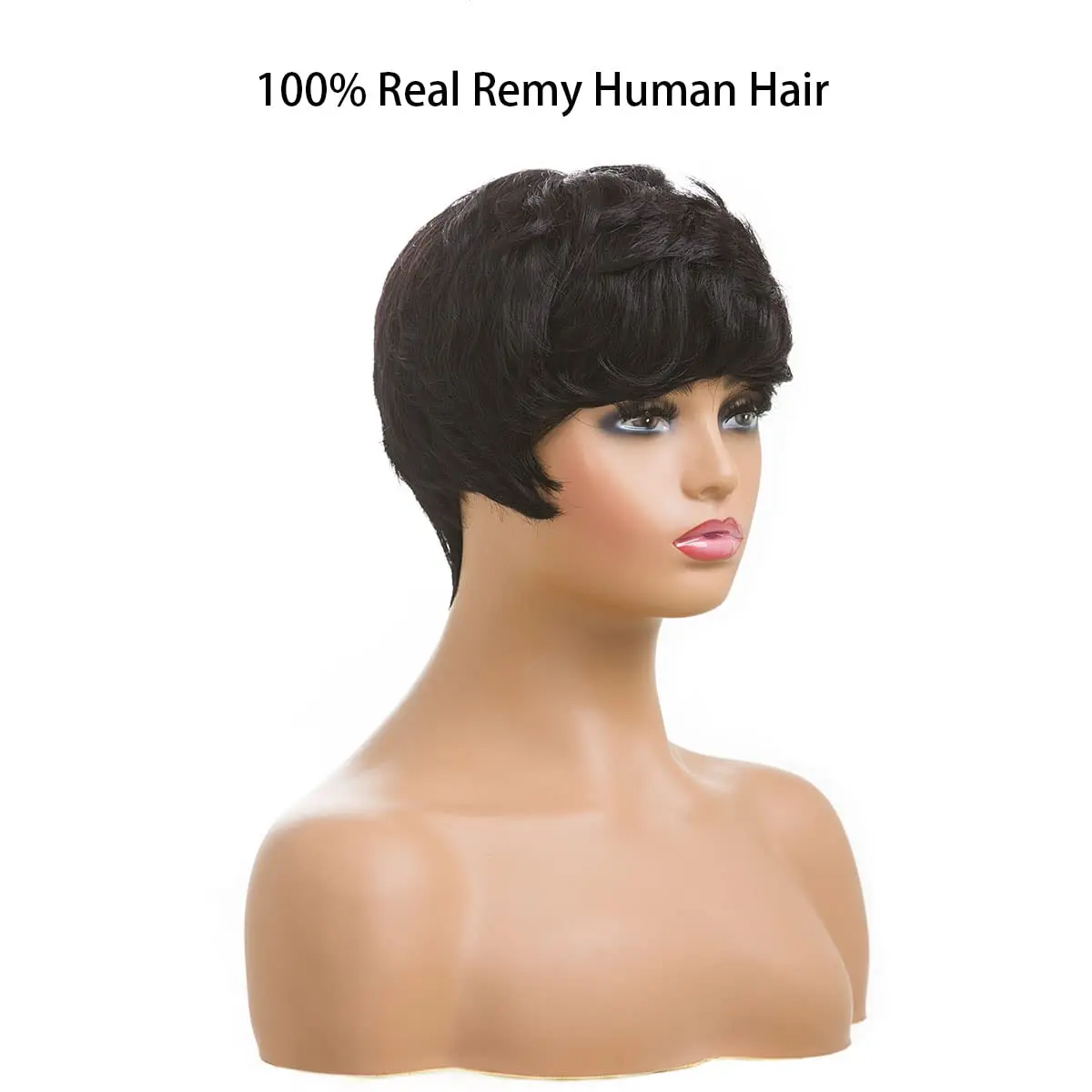 Natural Black Pixie Cut Wig Short Human Hair Wigs Curly Hairstyles Layered Wavy Short Black Wig Pixie With Bangs for Women