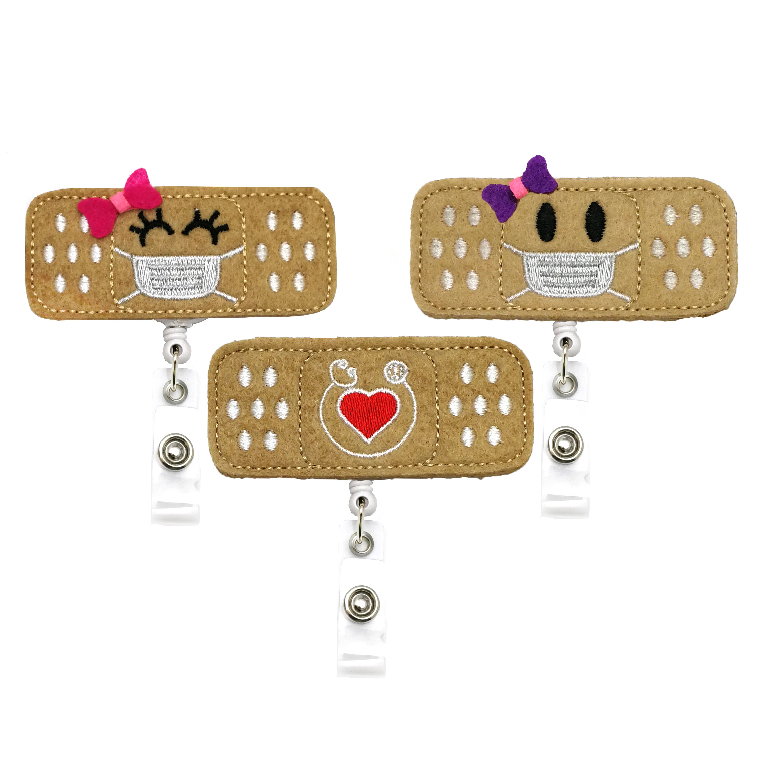
Felt RN Medical Hearts Shape Stethoscope brain Nurse Retractable pull ID Badge Holder Reels for school Bandaid Badge Reel Holder 