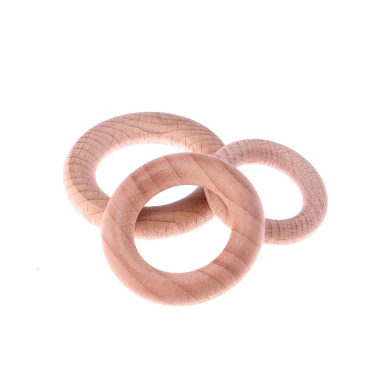High Good Quality Eco-friendly Food Grade Multiple Sizes Baby Teether Beech Wood Teether Ring Toys for Newborn