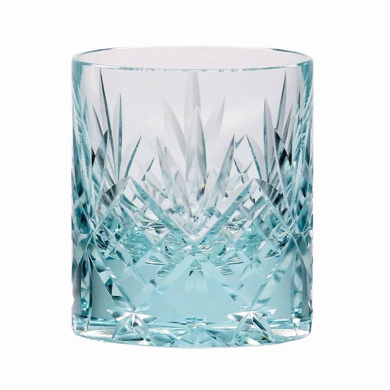 220ml K9 Wathet Crystal Glass Whiskey Tumbler With Hand Cutting Japanese Bamboo Leaves Design Old Fashioned Glass Green