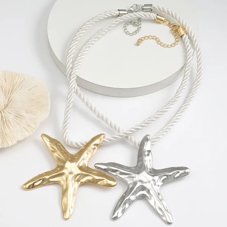 2024 Latest ZA metal Starfish pendant necklace for women personality exaggerated vacation beach jewelry accessories