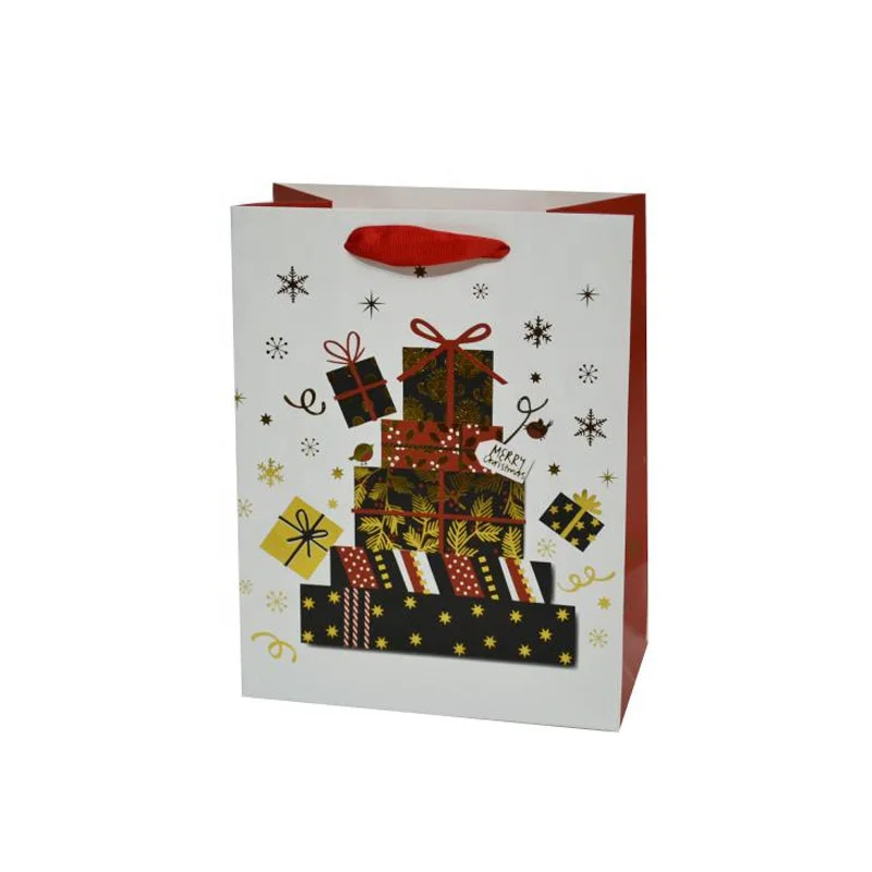 Free sample wholesale custom printing logo Christmas shopping bag party gift bags with handle