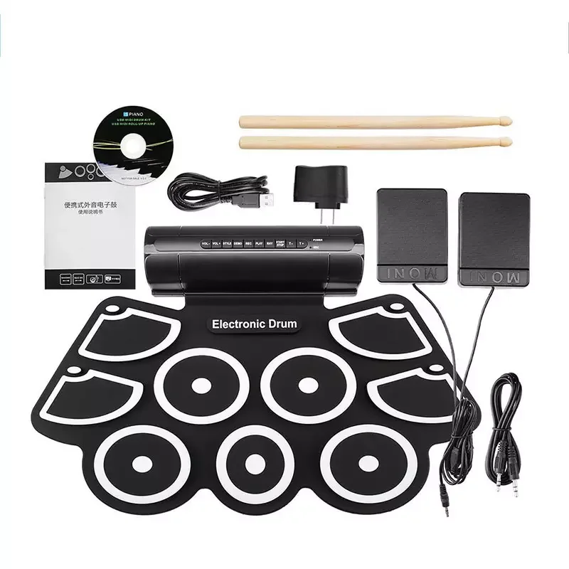 Portable MD760 Roll up Electronic MIDI Drum Set Kits 9 Pads Built-in Speakers