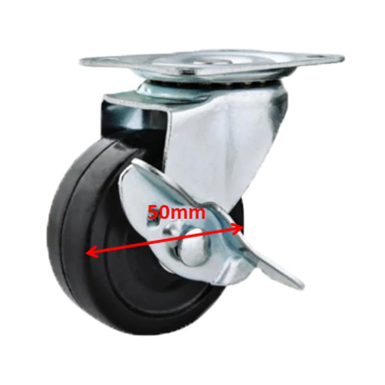 New light duty caster wheel wear resistant black rubber casters with brake