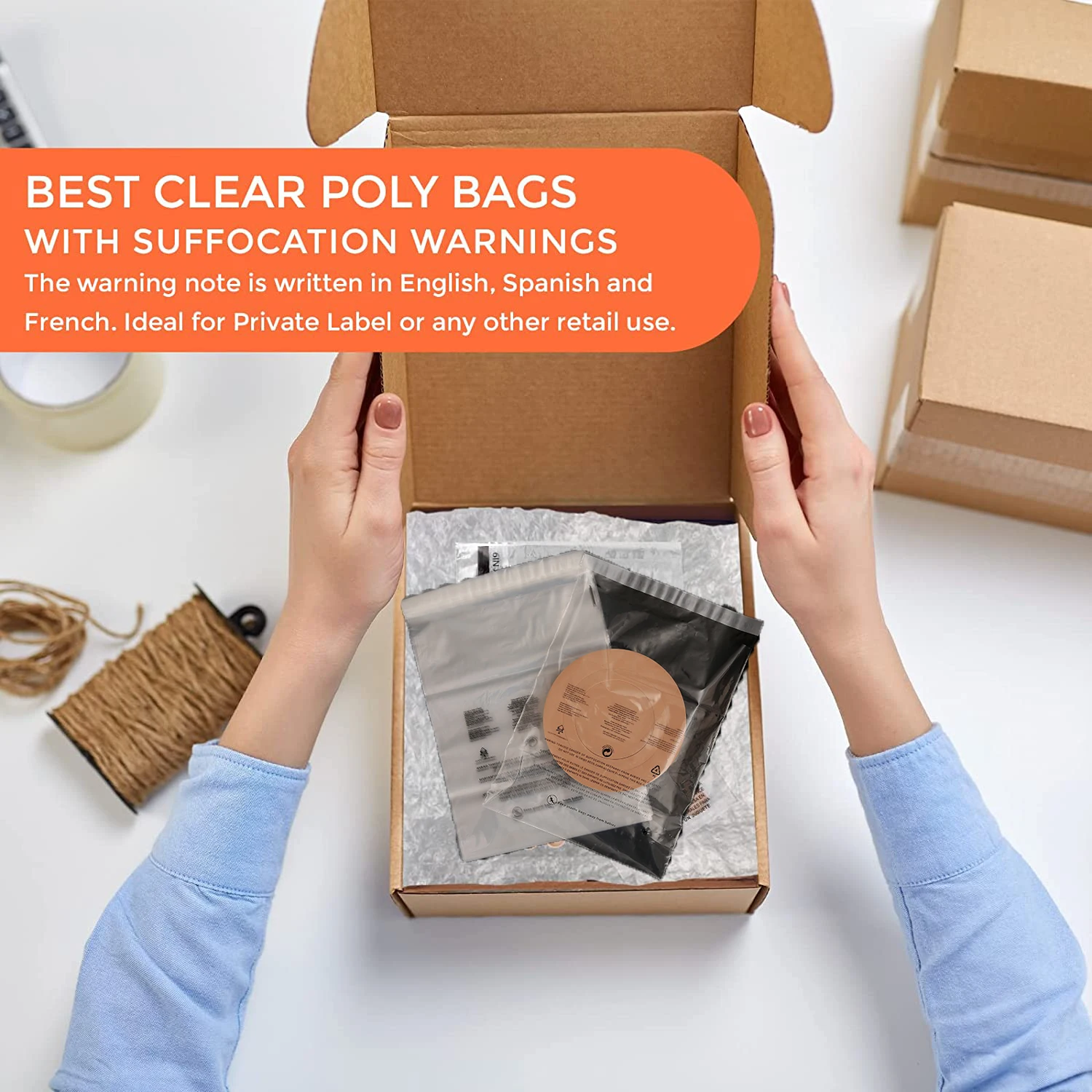 Suffocation Warning self seal clear poly bags with suffocation warning for packaging