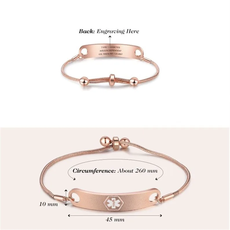 Personalize Stainless Steel Medical Bracelet for Women Minimalist Female Medical Alert ID Bracelet Medical Jewelry