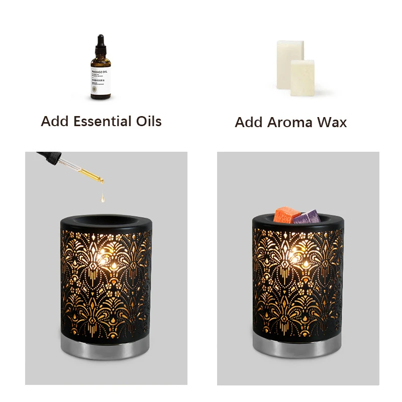 Elegant Hollow Black Ceramic Lamp Wax Melting Warmer Nordic Style Bedroom Essential Oil Ceramic Aroma Light with Wax Melting